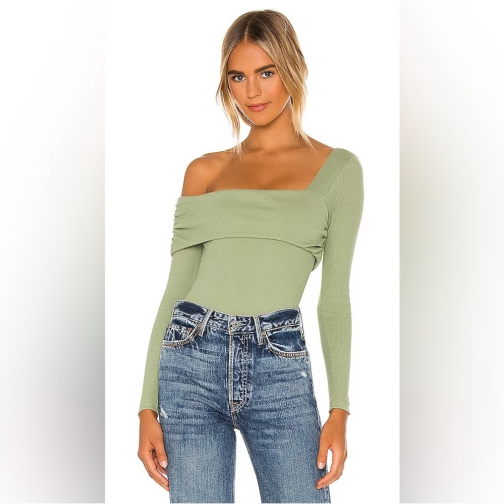Lovers + Friends Sage Green One-Shoulder Bodysuit
